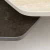 Design Couchtisch MOVEMENT rost Pentagon drehbar Travertin Keramik schwarz Metall