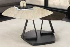 Design Couchtisch MOVEMENT rost Pentagon drehbar Travertin Keramik schwarz Metall
