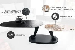 Design Couchtisch MOVEMENT schwarz rund drehbar Pandora Keramik Metallgestell