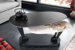 Design Couchtisch MOVEMENT schwarz rund drehbar Pandora Keramik Metallgestell