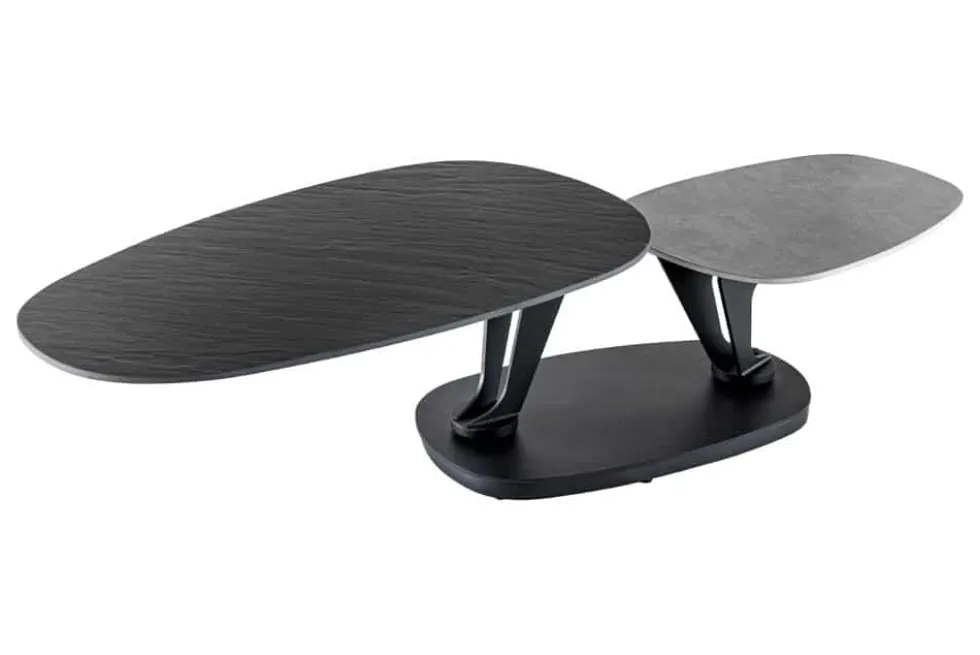 Design Couchtisch MOVEMENT schwarz grau rund drehbar Keramik Metallgestell