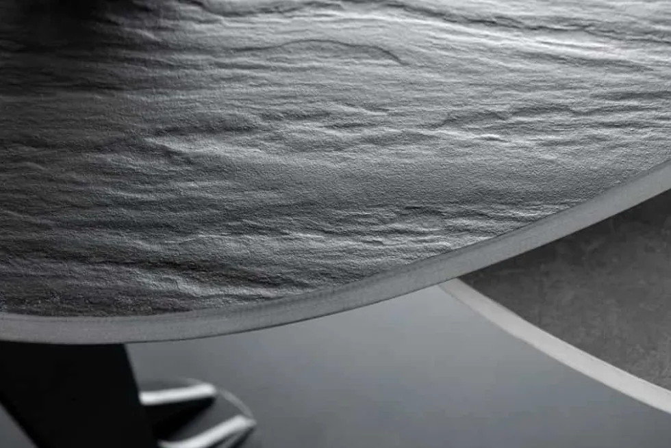 Design Couchtisch MOVEMENT schwarz grau rund drehbar Keramik Metallgestell