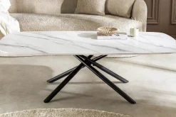 Design Couchtisch OSAKA 110cm weiß Keramik schwarz Sterngestell Metall