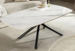 Design Couchtisch OSAKA 110cm weiß Keramik schwarz Sterngestell Metall