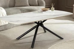 Design Couchtisch OSAKA 110cm weiß Keramik schwarz Sterngestell Metall