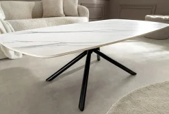 Design Couchtisch OSAKA 110cm weiß Keramik schwarz Sterngestell Metall