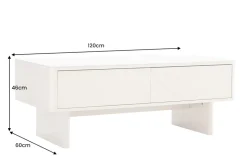 Design Couchtisch SAVOY 120cm kaschmir weiß Keramik Marmor mit Schubladen