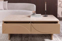 Design Couchtisch SAVOY 120cm grau beige greige Keramik Travertin mit Schublade