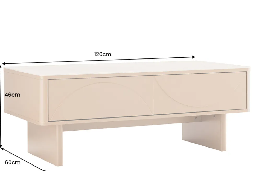 Design Couchtisch SAVOY 120cm grau beige greige Keramik Travertin mit Schublade