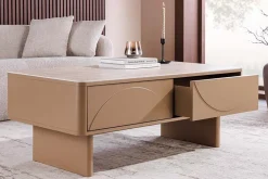 Design Couchtisch SAVOY 120cm grau beige greige Keramik Travertin mit Schublade