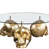 Design Couchtisch SKULL XXL 90cm gold rund Glasplatte Metall Totenkopf handmade