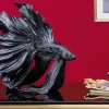 Design Deko Figur Kampffisch CROWNTAIL 35cm schwarz Betta Fisch Skulptur