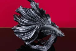 Design Deko Figur Kampffisch CROWNTAIL 35cm schwarz Betta Fisch Skulptur