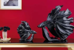 Design Deko Figur Kampffisch CROWNTAIL 35cm schwarz Betta Fisch Skulptur