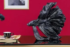 Design Deko Figur Kampffisch CROWNTAIL 35cm schwarz Betta Fisch Skulptur