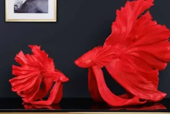 Design Deko Figur Kampffisch CROWNTAIL 35cm rot Betta Fisch Skulptur