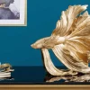 Design Deko Figur Kampffisch CROWNTAIL 35cm gold Betta Fisch Skulptur