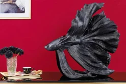 Design Deko Figur Kampffisch CROWNTAIL 65cm schwarz Betta Fisch Skulptur