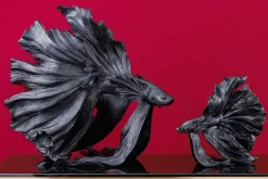 Design Deko Figur Kampffisch CROWNTAIL 65cm schwarz Betta Fisch Skulptur