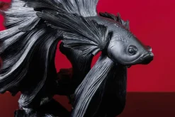 Design Deko Figur Kampffisch CROWNTAIL 65cm schwarz Betta Fisch Skulptur