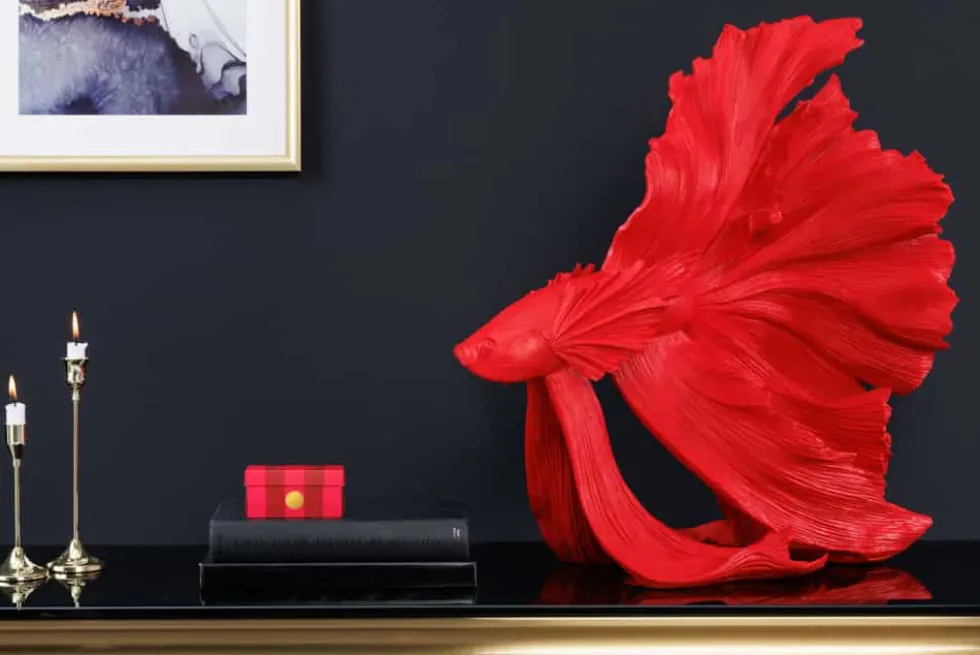 Design Deko Figur Kampffisch CROWNTAIL 65cm rot Betta Fisch Skulptur