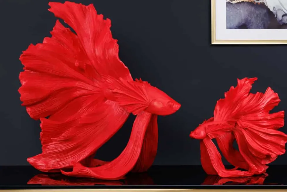 Design Deko Figur Kampffisch CROWNTAIL 65cm rot Betta Fisch Skulptur