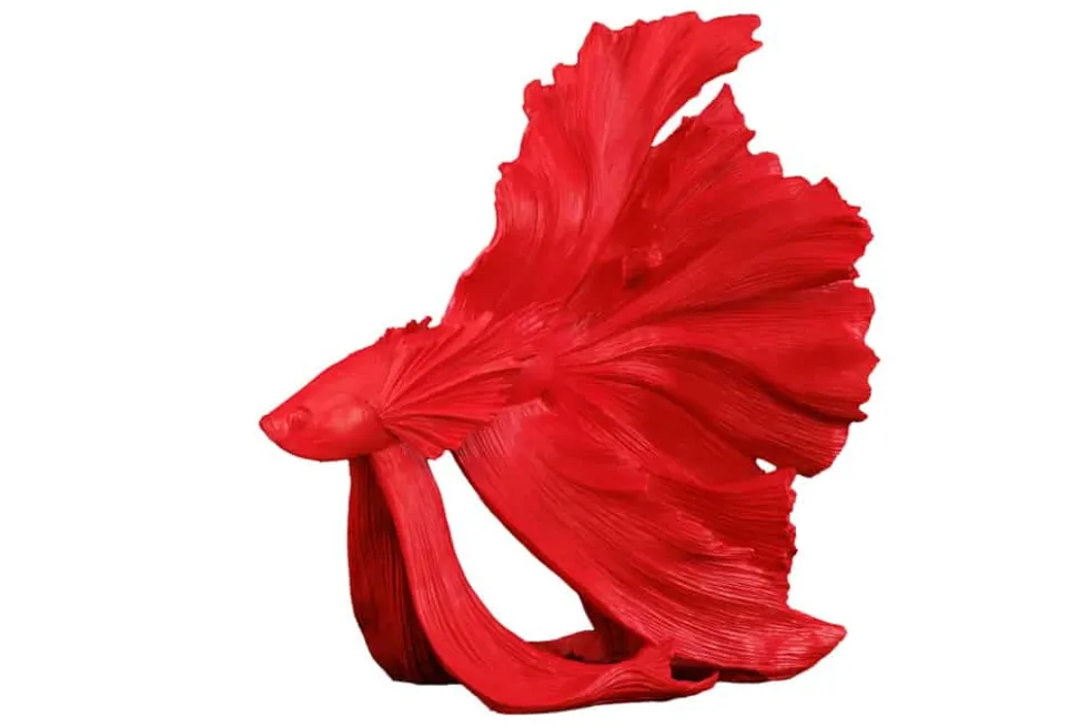 Design Deko Figur Kampffisch CROWNTAIL 65cm rot Betta Fisch Skulptur