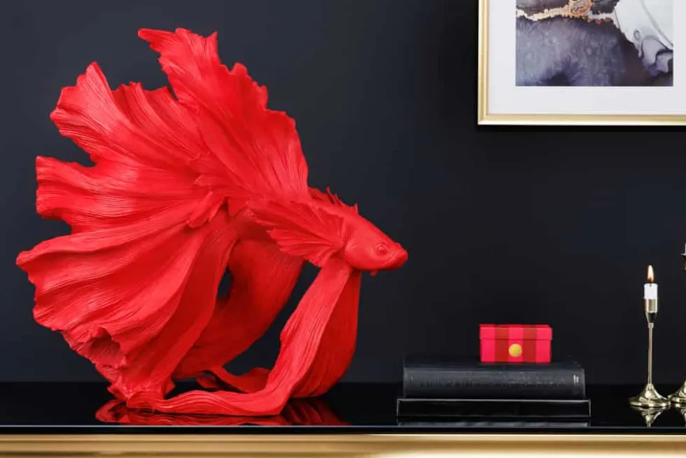 Design Deko Figur Kampffisch CROWNTAIL 65cm rot Betta Fisch Skulptur