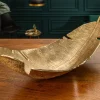 Design Deko Schale GOLD LEAF 65cm gold Blatt Design Metall Handarbeit