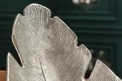 Design Deko Schale SILVER LEAF 65cm silber Blatt Design Metall Handarbeit