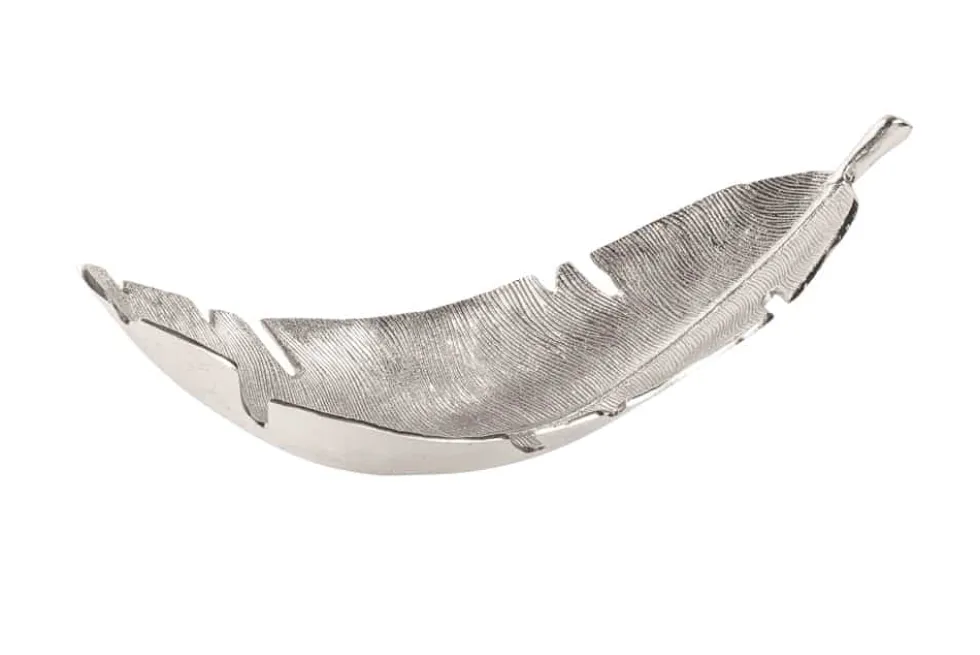Design Deko Schale SILVER LEAF 65cm silber Blatt Design Metall Handarbeit