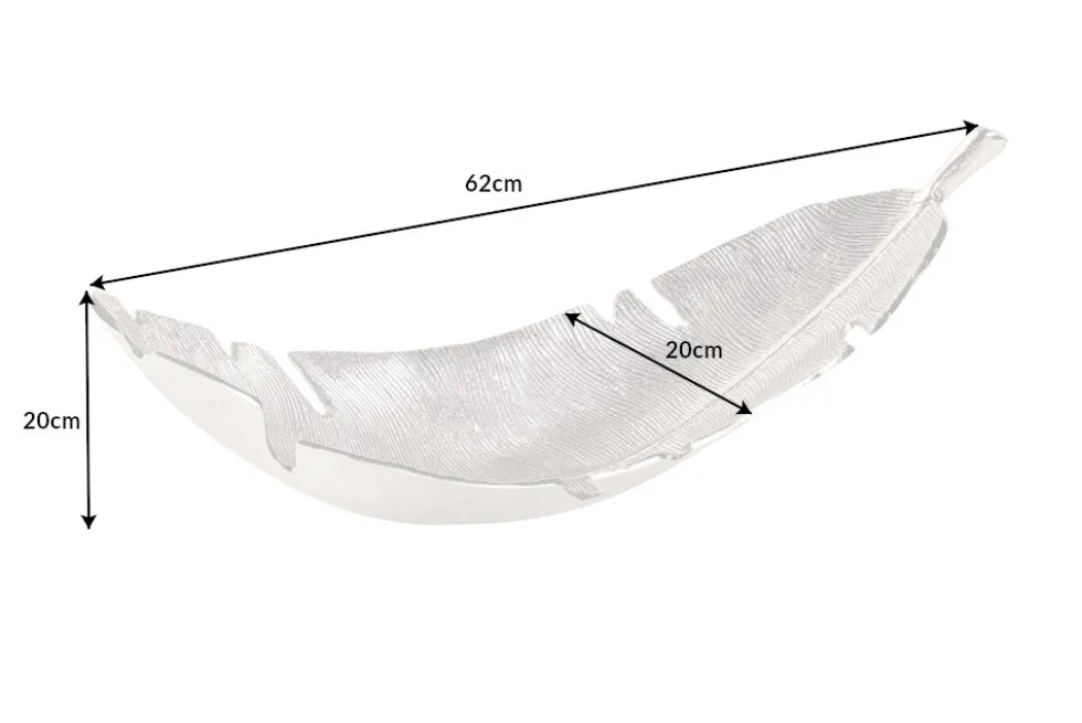 Design Deko Schale SILVER LEAF 65cm silber Blatt Design Metall Handarbeit