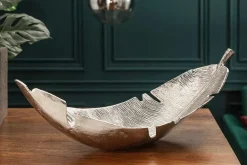 Design Deko Schale SILVER LEAF 65cm silber Blatt Design Metall Handarbeit