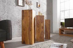 Design Deko Säule 3er Set MAKASSAR 80cm braun Sheesham stone finish Handarbeit
