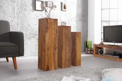 Design Deko Säule 3er Set MAKASSAR 80cm braun Sheesham stone finish Handarbeit