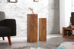 Design Deko Säule 3er Set MAKASSAR 80cm braun Sheesham stone finish Handarbeit