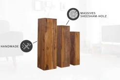 Design Deko Säule 3er Set MAKASSAR 80cm braun Sheesham stone finish Handarbeit