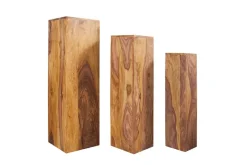 Design Deko Säule 3er Set MAKASSAR 80cm braun Sheesham stone finish Handarbeit