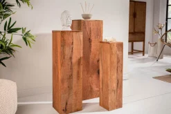 Design Deko Säule 3er Set MAKASSAR 80cm Mangoholz Handarbeit