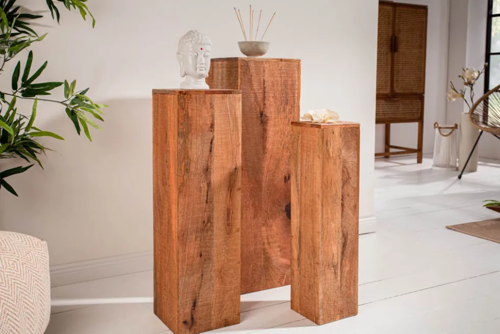 Design Deko Säule 3er Set MAKASSAR 80cm Mangoholz Handarbeit