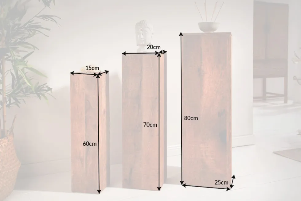 Design Deko Säule 3er Set MAKASSAR 80cm Mangoholz Handarbeit