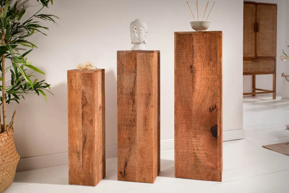 Design Deko Säule 3er Set MAKASSAR 80cm Mangoholz Handarbeit