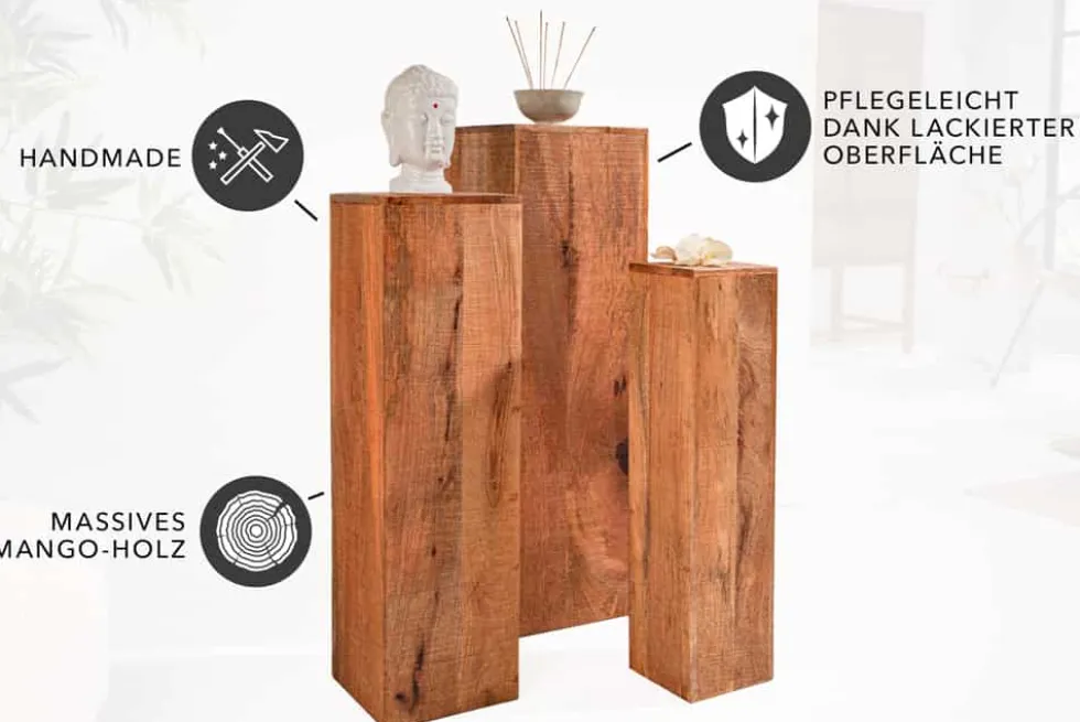 Design Deko Säule 3er Set MAKASSAR 80cm Mangoholz Handarbeit