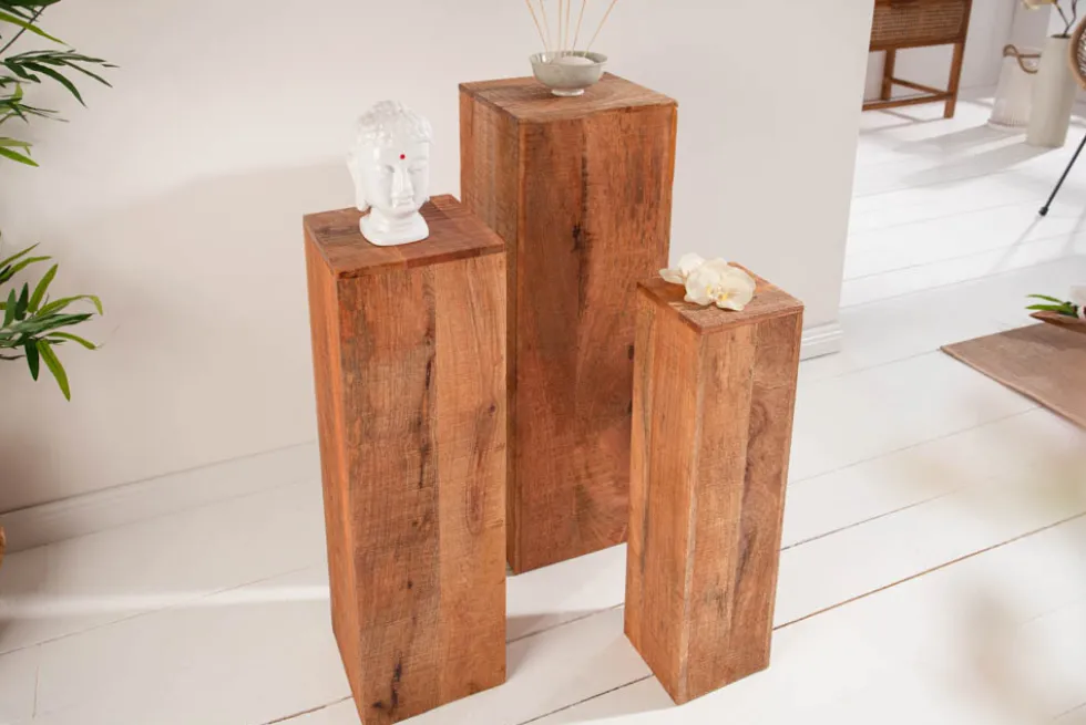 Design Deko Säule 3er Set MAKASSAR 80cm Mangoholz Handarbeit