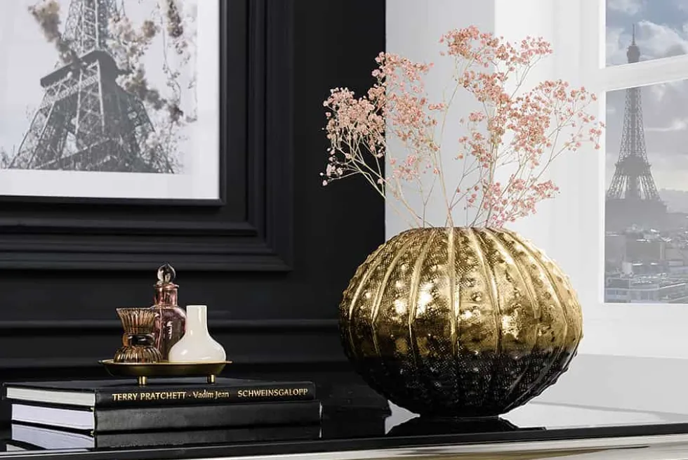 Design Deko Vase ABSTRACT 30cm gold Handarbeit Hammerschlag