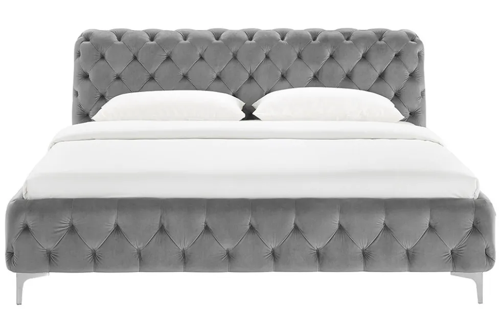 Design Doppelbett MODERN BAROCK 180x200cm grau Samt Chesterfield