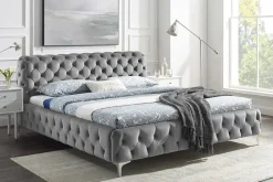 Design Doppelbett MODERN BAROCK 180x200cm grau Samt Chesterfield
