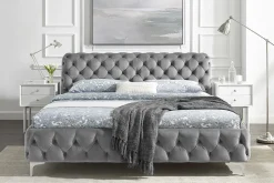 Design Doppelbett MODERN BAROCK 180x200cm grau Samt Chesterfield