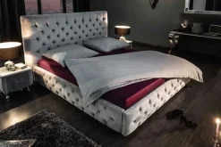 Design Doppelbett PARIS 180x200cm silber grau Samt Chesterfield