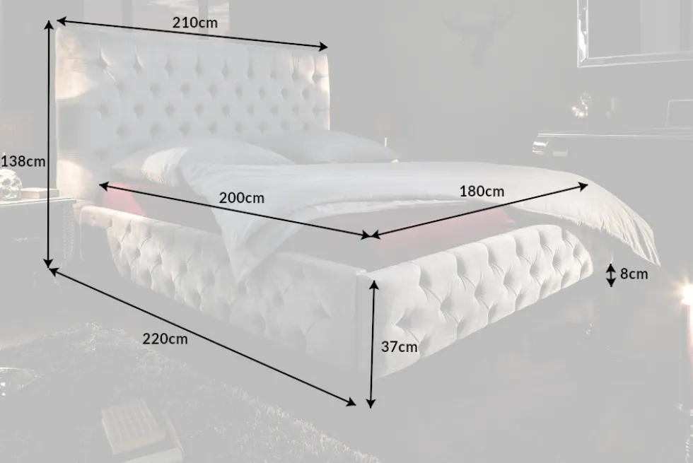 Design Doppelbett PARIS 180x200cm silber grau Samt Chesterfield